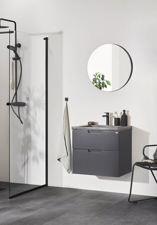Badrumsskåp Noro Studio Antracit Med Tvättställ Attract Betong 600