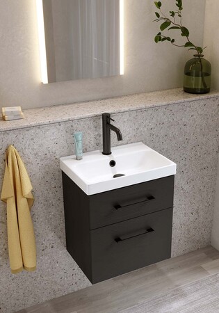 Tvättställsskåp Fix Trend Svart Trästruktur Med Tvättställ 420