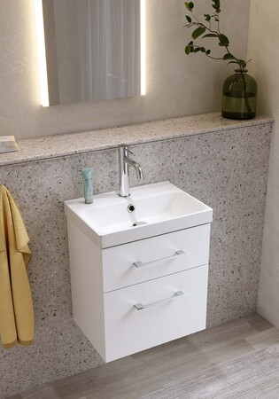 Tvättställsskåp Fix Trend Vit Matt Med Tvättställ 420